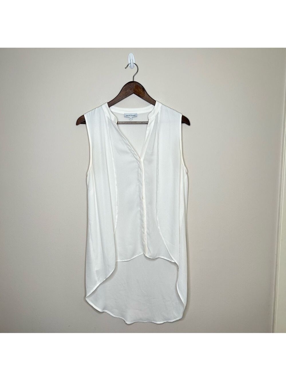 Wayne Cooper White V Neck Sleeveless Sheer Blouse Size 12